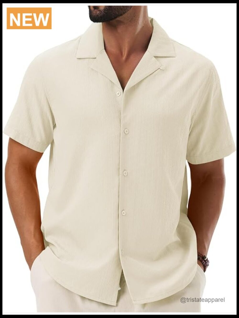 Men's Short Sleeve Button Down Shirt Cuban Textured Beach Top Casual Summer